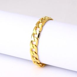 Link Bracelets 10mm 12mm Solid Curb Meb Bracelet 18k Yellow Gold Filled Classic Fashion Men's Wrist Chain Jewellery 22cm Long 2716