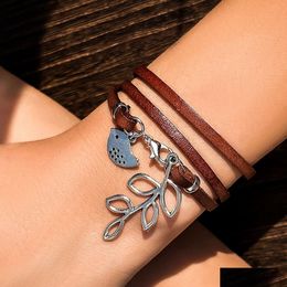 Beaded Women Hand-Woven Leather Rope Bracelet Retro Hand Bird Mti-Layer Winding Lead Tassel Bracelets Drop Delivery Jewellery Dhgarden Dhwq6