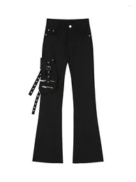 Women's Pants Streetwear Women Gothic Black Bell Bottom Cargo High Waisted Chic Y2k Trousers Spring Autumn 2024 Fashion Clothing