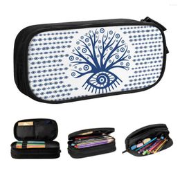 Customised Cute Greek Evil Eye Tree Mati Pencil Case For Big Capacity Matiasma On White Turkish Bag School Accessories