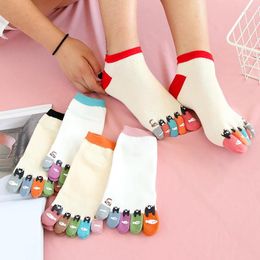 Women Socks Japanese Style Colourful Print Toe Five Finger Cartoon Spring And Autumn Short Tube Breathable Non-slip