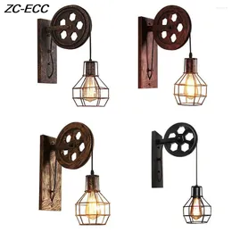 Wall Lamp Nordic Vintage Iron Art Pulley Light For Corridor Balcony Aisle Stairs Home Decor Lighting Indoor Sconces E27 Lights