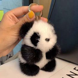 3PCS Small Plush Women Bag Ornaments Cute Imitation Mink Fur Panda Car Keychain