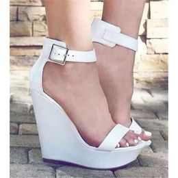 Western Fashion Style Women Open Toe High Platform White Blue Height Increased e0b