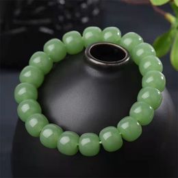 Jade seed material goat fat jade bracelet yellow mouth material old shape bead bracelet men's raw stone bracelet beads