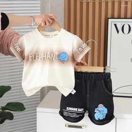 Clothing Sets Toddler Summer Boys Outfit Set 2024 Korean Baby Boy Clothes 1 To 2 Years Elephant Print Short Sleeve T-shirts Shorts Kids Suit