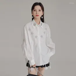 Women's Blouses 2024 Loose Style Unique Long Sleeved Shirt Designing With Heavy Industry Star Diamond