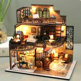 Doll House Miniature Furniture Diy Wood Dollhouse Miniatures Children Toys Girl Birthday Gifts ama Christmas Toy Gift