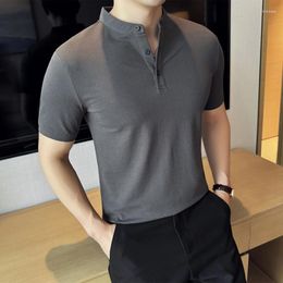 Men's Polos High Quality Summer Solid Colour Polo Shirt For Men Short Sleeved Standing Collar T-shirts Slim Fit Casual Business Tee Top