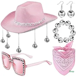 Berets Dropship Prom Cowboy Hat With Ball Earring&Kerchief&Bangle&Sunglasses Party Costume