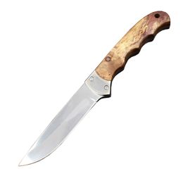 High Quality Survival Straight Hunting Knife 7Cr17Mov Satin Straight Point Blade Full Tang Shadow Wood Handle Fixed Blade Knives with Leather Sheath