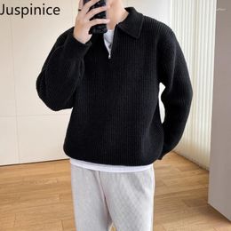 Men's Sweaters Autumn Winter Lapel Half-zip Sweater Pullovers Fashion Solid Casual Loose High Street Tops Men Male Clothes