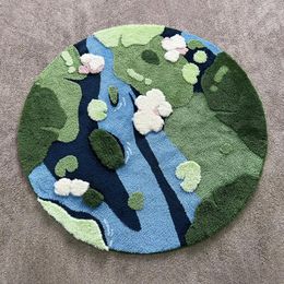 Carpets Round-shaped Green Moss Non-slip Rug Fresh Cream Style Living Room Entry Small Carpet Simple Absorbent Kitchen Floor Mat