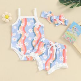 Clothing Sets 3PCS Floral Baby Girls Summer Outfits Infant Shorts Set Princess Flower Print Sleeveless Romper Hairband Toddler Clothes