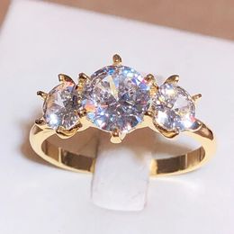 Row Of Diamonds White Zirconia 18K Gold Ring Female 925 Stamp Fashion Wedding Party Jewellery Gift Wholesale 240517