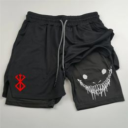 Anime Berserk Running Shorts Men Fitness Gym Training 2 in 1 Sports Shorts Quick Dry Workout Jogging Double Deck Summer 240521