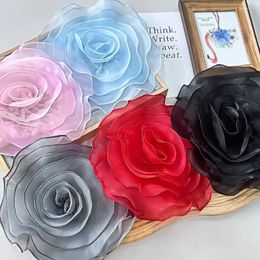 Brooches 3D Organza Fabric Artificial Rose Flowers Patch Chest Flower Handmade 27CM Wedding Dress Neck Decoration DIY Sewing Applique