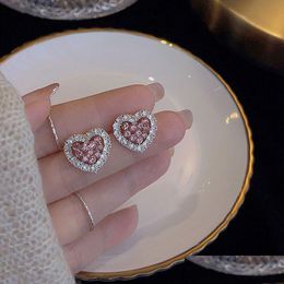 Stud Fashion Jewelry S925 Sier Needle Cute Heart Earrings For Women Rhinestone Love Hearts Drop Delivery Dhgarden Dhdwv