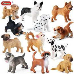 Novelty Games Oenux Mini Dog Animals Model Action Figure Bulldog JackRussellTerrier Cocker Pug Boxer Puppy Figurines Cake Toppers Toy Kid Gift Y240521
