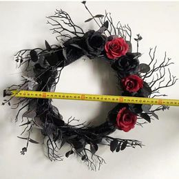 Decorative Flowers Halloween Wreath Home Decor Spooky Dead Branch Garland Realistic Simulation Flower Black For Door