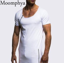 Moomphya Zipper neck men t shirt Solid Colour side zip tshirt men Slim Fit longline tshirt streetwear hip hop Cool summer tops T203791868