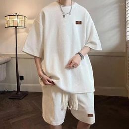 Men's Tracksuits Regular Fit Men Outfit Summer Casual Set O-neck Short Sleeve T-shirt Elastic Drawstring Waist Shorts With For A