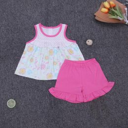 Clothing Sets Baby Kids Cotton Sleeveless Pink Polka Dot T-shirt Set Round Neck Lemon Print Girl Top Clothes And Shorts Suit