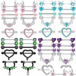 Nipple Rings Stainless Steel Pink Bunny Piercing Jewellery Set 14G Green Bat Bk Cat Barbell Pack Pezon Drop Delivery Body Dhg39