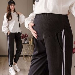 plus size 2XL Maternity loose For Pregnant Women Casual Clothes Pregnancy Trousers Ankle Pants Black Pocket Clothing L2405