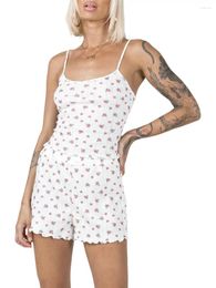Women's Tanks Women Summer Two Piece Shorts Outfit Y2k Floral Print Sleeveless Camisole And Elastic Waist Set Fairy Coquette Streetwear