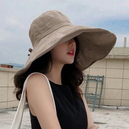 Wide Brim Hats Summer Cap Linen Sun For Women Uv Protection Sunshade Foldable Bucket Hat Beach Outing Panama Caps Gorras