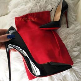 Designer Womens Pointed Toe Pumps 6cm 8cm 10cm 12cm Stiletto Heels Nude Black Patent Leather Red Shiny Bottom Luxury Womens Wedding Shoes Sandals with Dust Bag 35-44