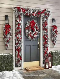 Red And White Holiday Trim Front Door Wreath Christmas Home Restaurant Decoration H11127774288