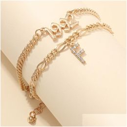 Anklets Fashion Jewelry Double Layer Bracelet Anklet Set Letters Pendant Chains Drop Delivery Dhgarden Dhmvi