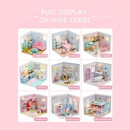 Dust Cover Designs Miniature Dollhouse DIY Hut 3D Wooden Doll House Manual Assembling Toys Kit for Kids Children 36674