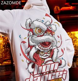 Zazomde Streetwear Hoodies Men Spazzatura Lion Dance Stampa con cappuccio autunnale con cappuccio lunghe con cappuccio fresco per le felpe da jumper uomini L7605956