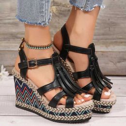 Sandals Women High Heels Female Platform Shoes Fringe Wedge Slippers 2024 Summer New Dress Flip Flops Pumps Zapatos Mujer Slides H240521