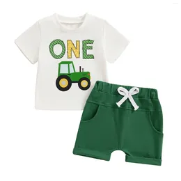 Clothing Sets Summer Infant Baby Boy Birthday Outfit Short Sleeve Letters Print T-shirt Elastic Waist Shorts Clothes