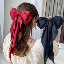 Hair Accessories Solid Satin Elegant Bow Ribbon Clip Fashion Simple Spring Pin Retro Headband With Clips Girls