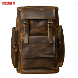 Backpack Large Capacity Men's Genuine Leather 17" Travel Backpacks Male Schoolbag Laptop Bags Vintage Crazy Horse Men