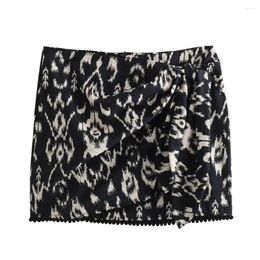 Skirts 2024ZAR Spring/Summer Women's European And American Fashionable Western Style Knot Printed Short Mini Skirt