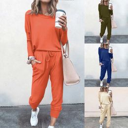 Women's Jumpsuits Rompers Womens 2024 Fall Two Piece Outfit Fashion Casual Long Sleeve Crewneck Pullover Tops and Long Pants Tracksuit Y240521