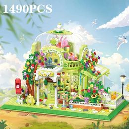 Blocks 1490 pieces of sunshine plant flower house building blocks creative city street view model set childrens DIY assembly toy gifts H240521