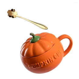Cups Saucers 1 Pc Practical Pumpkin Shaped Ceramic Cup Oatmeal With Lid And Spoon (Assorted Color)