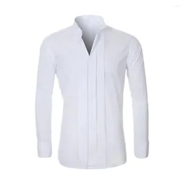 Men's Dress Shirts Men Long Sleeve Shirt Elegant Winged Collar For Formal Events Solid Colour Single-breasted Tuxedo Wedding