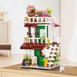 Blocks Mini building block street view coffee shop flower adult toy childrens mini H240521