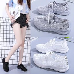 Casual Shoes Athleisure Style Flying Woven Single For Women Elegant Feet Thin Comfortable Breathable Mesh Surface Small White