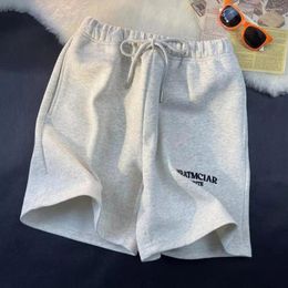 Men's Shorts Men Casual Summer Knee-length With Letter Embroidery Elastic Waist Pockets For Vacation Beach Or Wear
