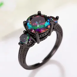 Wedding Rings Huitan Women Unique Black With Multi-colored Cubic Zirconia Band Accessories Vintage Female Party Jewelry