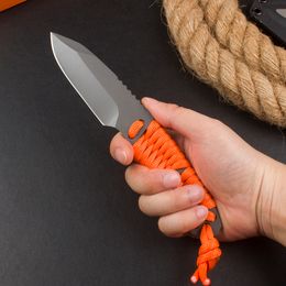 High Quality Survival Straight Knife 5Cr15Mov Titanium Coated Drop Point Fine Edge Blade Full Tang Paracord Handle Outdoor Camping Hiking Fixed Blade Rescue Knives